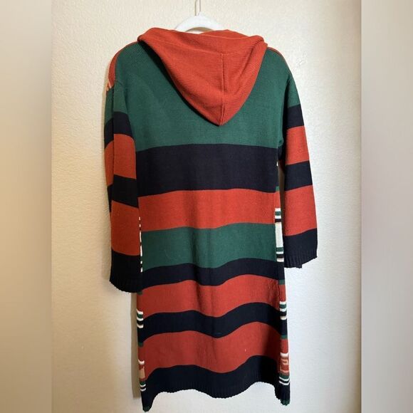 Vintage Aztec Southwestern Hooded Knit Cardigan Sz S Striped Orange Tie Front - Picture 6 of 7